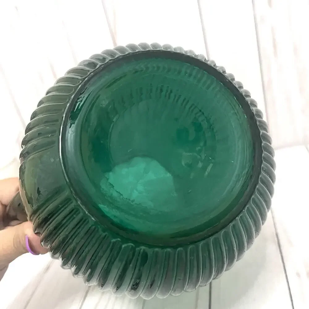 IKEA VINTAGE SALLSKAPLIG Emerald GREEN RIBBED GLASS PITCHER / VASE